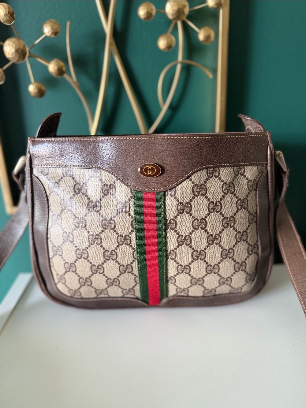 Gucci Brown GG Supreme Canvas Shoulder Bag with Sherryline